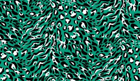 Leopard seamless pattern. Wild Cheetah green, white, black repeating texture. S Stock Illustration