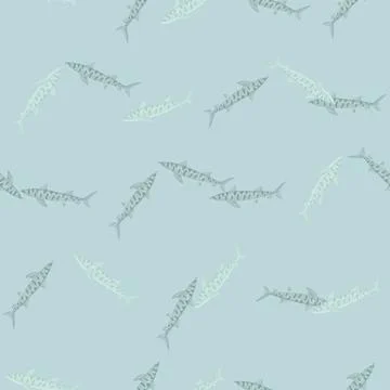 Leopard shark seamless pattern in scandinavian style. Marine animals backgrou 스톡 일러스트