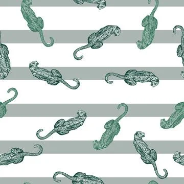 Leopard sit back seamless pattern. Vintage wildlife animals background. Stock Illustration