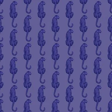 Leopard sit back seamless pattern. Vintage wildlife animals background. Stock Illustration