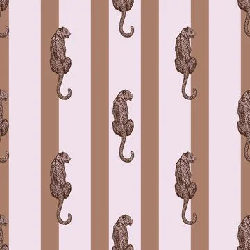 Leopard sit back seamless pattern. Vintage wildlife animals background. 스톡 일러스트