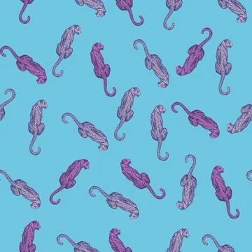 Leopard sit back seamless pattern. Vintage wildlife animals background. Stock Illustration