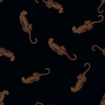 Leopard sit back seamless pattern. Vintage wildlife animals background. Stock Illustration