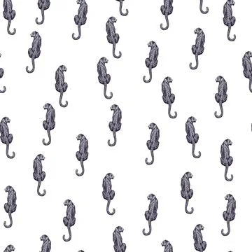 Leopard sit back seamless pattern. Vintage wildlife animals background. Stock Illustration