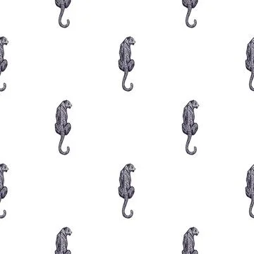 Leopard sit back seamless pattern. Vintage wildlife animals background. Stock Illustration