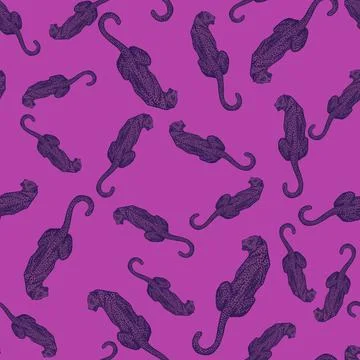 Leopard sit back seamless pattern. Vintage wildlife animals background. Stock Illustration