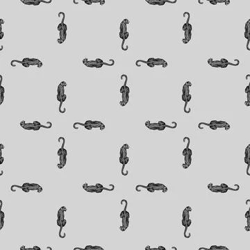 Leopard sit back seamless pattern. Vintage wildlife animals background. Stock Illustration