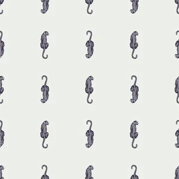 Leopard sit back seamless pattern. Vintage wildlife animals background. Stock Illustration