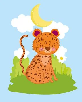 Leopard sitting on grass Stock Illustration