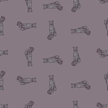 Leopard sitting seamless pattern. Vintage wildlife animals background. Stock Illustration