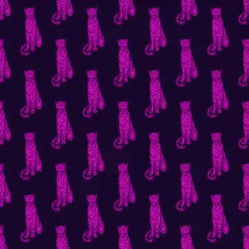 Leopard sitting seamless pattern. Vintage wildlife animals background. Stock Illustration