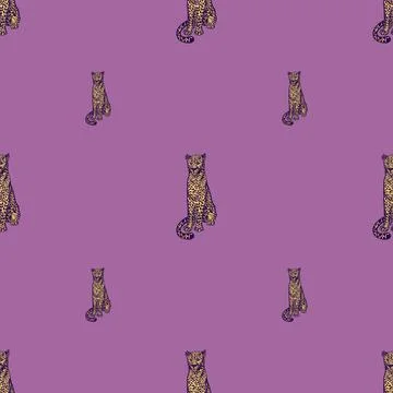 Leopard sitting seamless pattern. Vintage wildlife animals background. Stock Illustration