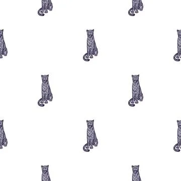 Leopard sitting seamless pattern. Vintage wildlife animals background. Stock Illustration