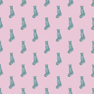 Leopard sitting seamless pattern. Vintage wildlife animals background. Stock Illustration