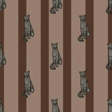 Leopard sitting seamless pattern. Vintage wildlife animals background. Stock Illustration