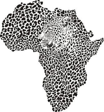 Leopard skin and head in silhouette Africa Stock Illustration