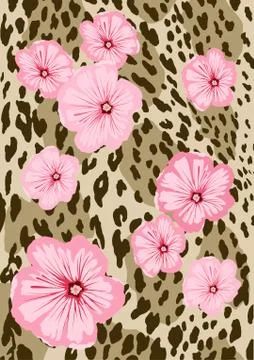 Leopard skin pattern and flowers Stock Illustration