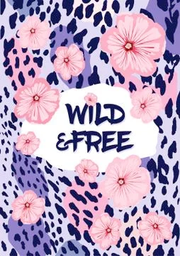 Leopard skin pattern and flowers Stock Illustration