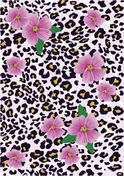 Leopard skin pattern and flowers Stock Illustration