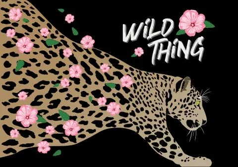 Leopard skin pattern and flowers Stock Illustration