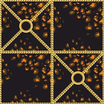Leopard skin pattern with golden chains. Luxury design print for fabric. Stock-Illustration