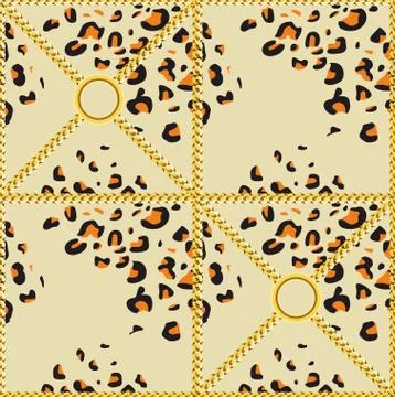 Leopard skin pattern with golden chains. Luxury design print for fabric Stock-Illustration