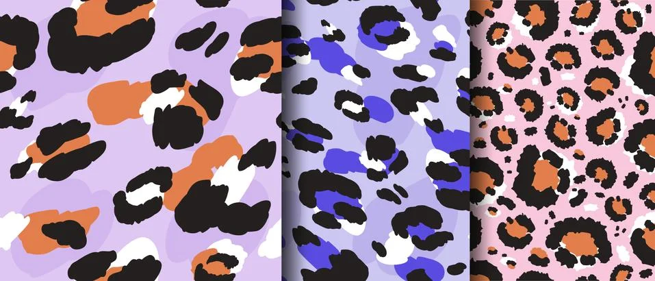 Leopard skin seamless set patterns. It can be used in printing, website backg Stock Illustration