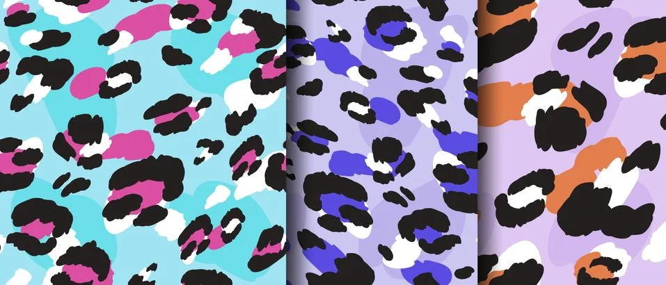 Leopard skin seamless set patterns. It can be used in printing, website backg Stock Illustration
