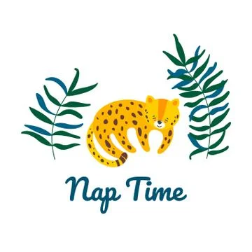 Leopard sleeping in the jungle. Isolated vector illustration in flat style Illustrazione stock
