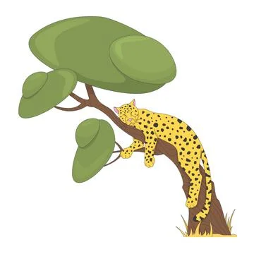 Leopard sleeping on tree 2D cartoon character Stock Illustration