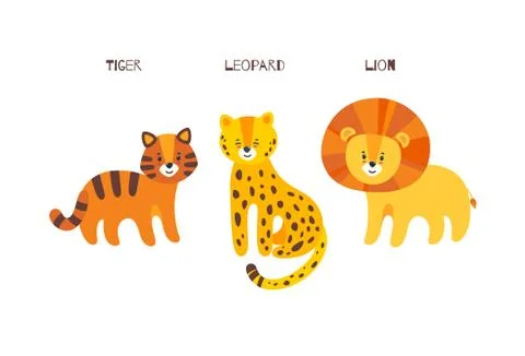 Leopard, tiger and lion in vector illustration. Portrait of big cats Stock Illustration