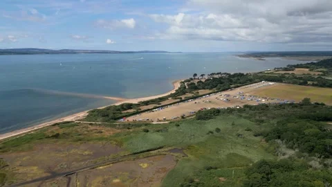 Lepe Beach over Camping ground Hampshire UK Stock Footage 323222823