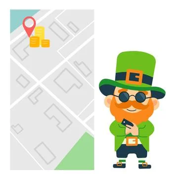 Leprechaun and Map, St. Patrick's Day Illustration Stock Illustration