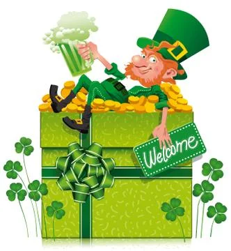 Leprechaun with box Stock Illustration