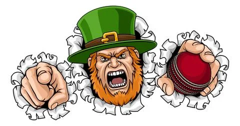 Leprechaun Celtic Irish Cricket Ball Sports Mascot Stock Illustration