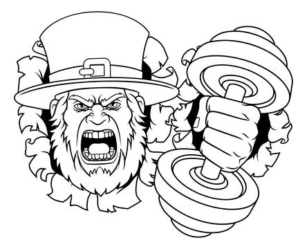 Leprechaun Celtic Irish Weight Lifting Gym Mascot Stock Illustration