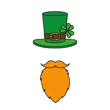Leprechaun character face with red beard and hat with clover Stock Illustration