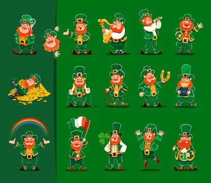 Leprechaun characters, St Patricks day personages Stock Illustration