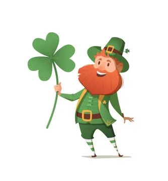 Leprechaun with clover for good luck. Stock Illustration