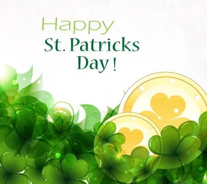Leprechaun coins on clover background Stock Illustration