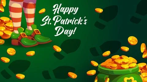 Leprechaun footprints, Happy St Patrick day banner Stock Illustration