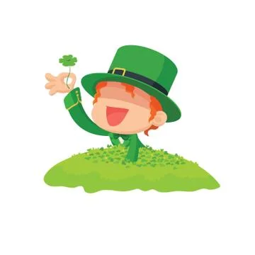 Leprechaun Found a Four-Leaf Clover for St. Patrick's Day Stock Illustration