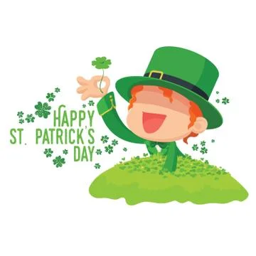 Leprechaun Found a Four-Leaf Clover for St. Patrick's Day Card Stock Illustration