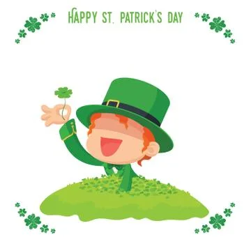 Leprechaun Found a Four-Leaf Clover for St. Patrick's Day Card Stock Illustration