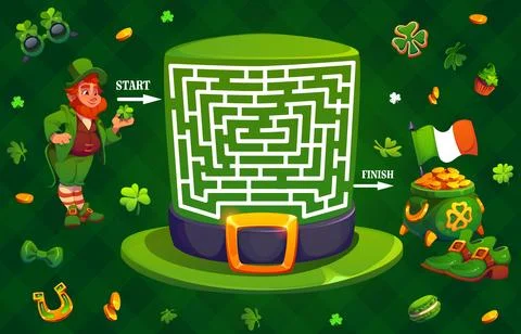 Leprechaun hat with labyrinth maze game St Patrick Stock Illustration