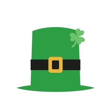 Leprechaun hat with shamrock, flat icon Stock Illustration
