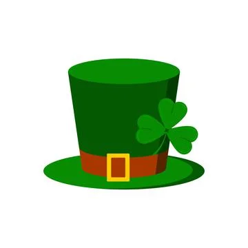 Leprechaun hat with tree leaves clover icon isolated on white background. Stock Illustration