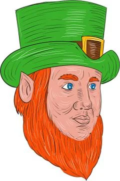 Leprechaun Head Three Quarter View Drawing Stock-Illustration