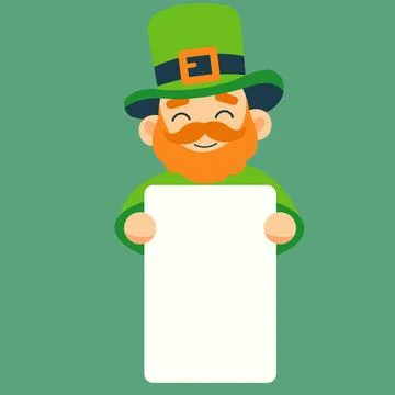 Leprechaun holding a blank sheet of paper. Vector illustration for St. Patr.. Stock Illustration