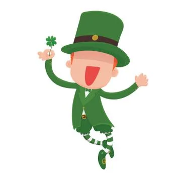 Leprechaun Holding a Four-Leaf Clover for St. Patrick's Day. Stock Illustration
